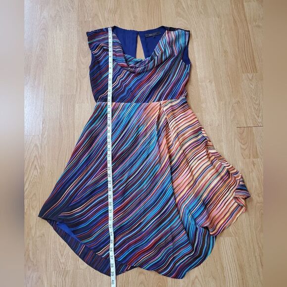 ✨ BCBG ✨ 100% Silk Cowl Neck Striped Asymmetrical Hem Dress - [Size 4] - Picture 7 of 12
